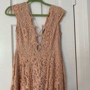 Beige dress lace cut out dress !